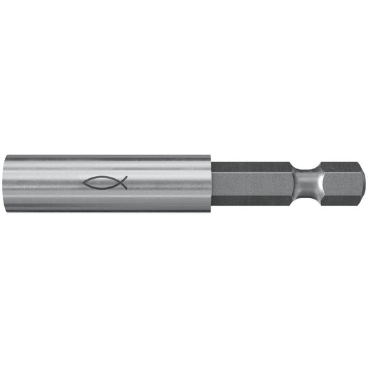 fischer BitHalter FBH mit Sechskantaufnahme und Fisch-Symbol, präziser magnetischer Bithalter für sicheren Halt bei Schraubarbeiten im Holz- und Metallbau.