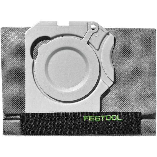 Festool Longlife-Filtersack mit Verschlussschieber und Kunststoffhalter auf grauem Vlies