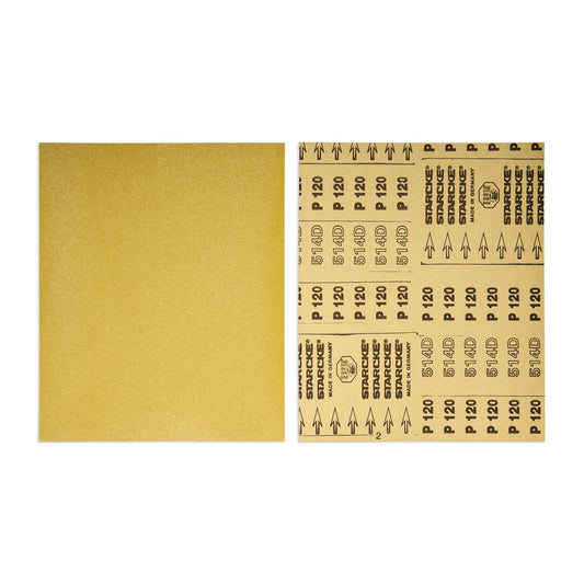 STARCKE Schleifbögen 514 230x280mm Körnung P120, Rückseite mit Körnungsbezeichnung und STARCKE Branding
