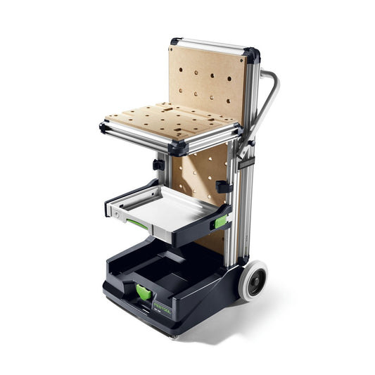 Festool Mobile Werkstatt MW 1000 mit Lochplatte, Aluprofil, Schubgriff und Rädern, Frontansicht