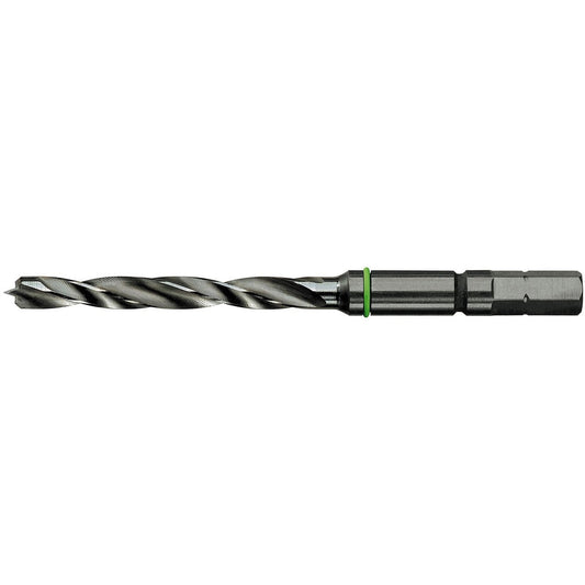 Festool Holzspiralbohrer CE/W mit CENTROTEC-Aufnahme und grünem Kunststoffring, Frontalansicht
