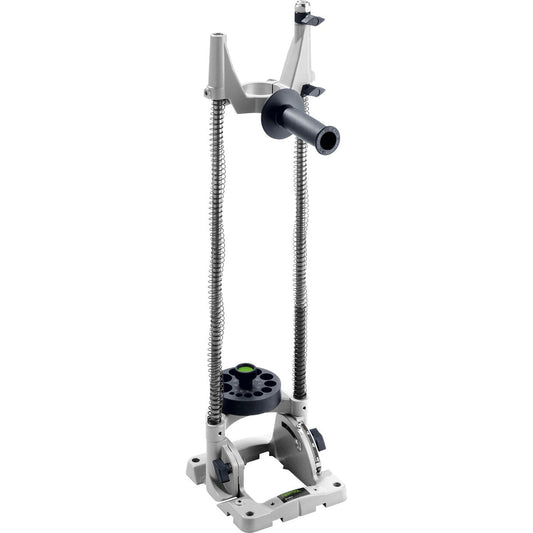 Festool Zimmerei-Bohrständer GD 460 A mit Spannfutter, Gewindestangen und drehbarem Stahlführungsteller.