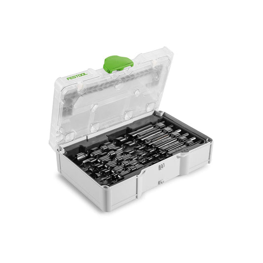 Festool Schlangenbohrer-Set SYS3 S 76 mit 6 CENTROTEC-Bohrern in Systainer mit grünem Deckel geöffnet