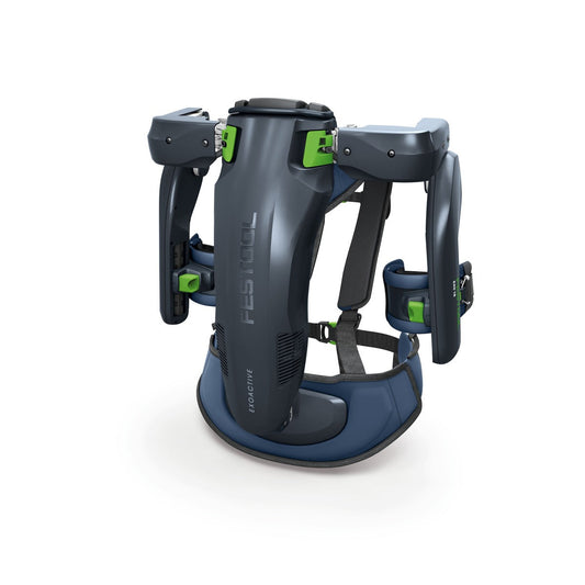 Festool ExoActive EXO 18-Basic Exoskelett Tragesystem mit grünen Akku-Anschlüssen von vorne.