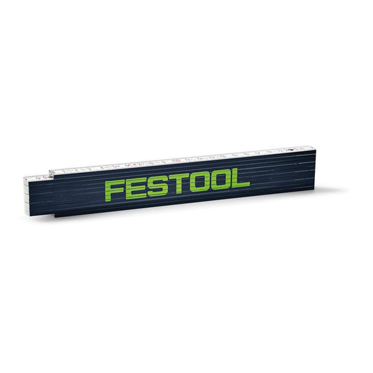 Festool Meterstab Holzgliedermaßstab 2m mit 10 Gliedern, dunkelblau mit grünem Festool Logo, ausgeklappt