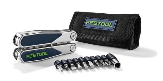 Festool Multitool MT-FT1 mit Tasche und 9er Bit-Set, Edelstahl-Ausführung dunkelblau mit grünen Details
