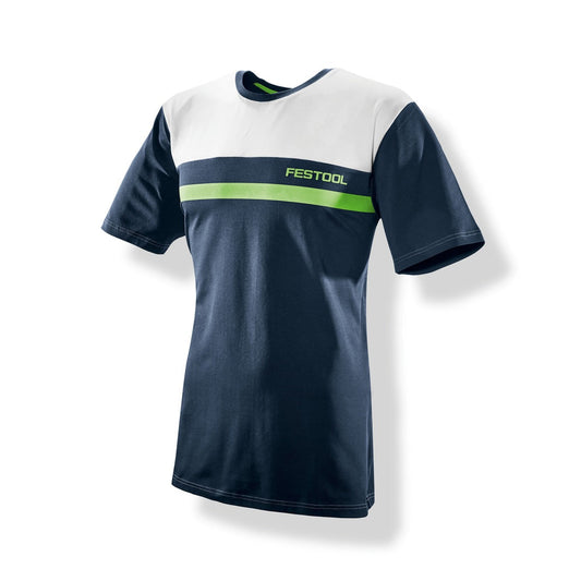 Festool Fashionshirt Damen Herren Colour Blocking dunkelblau weiß grün Rundhalsausschnitt Frontansicht