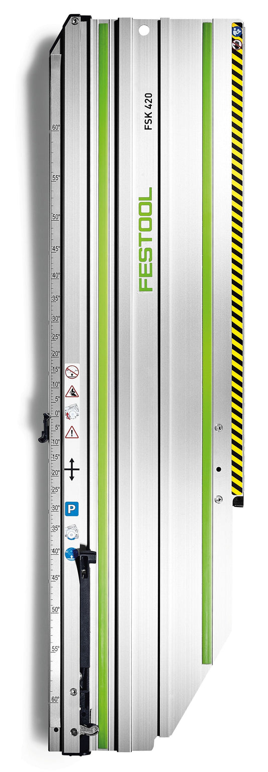 Festool FSK 420 Kappschiene mit Winkelskala, Schnellverschluss und Splitterschutz Seitenansicht