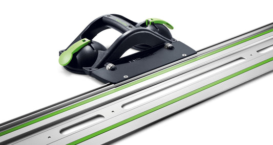 Festool Adapter AD-DOSH-FS auf Führungsschiene FS mit grünem GECKO Doppelsaugheber montiert