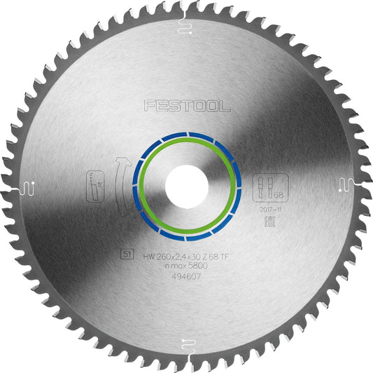 Festool Kreissägeblatt HW 260x2,4x30 Z68 TF für Aluminium und Kunststoff mit Hartmetallzähnen