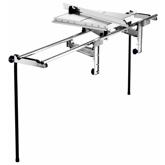 Festool Schiebetisch ST 840 TKS 80 mit Kunststoffrollen, Stützbeine und Schiebeweg für Plattenwerkstoffe.