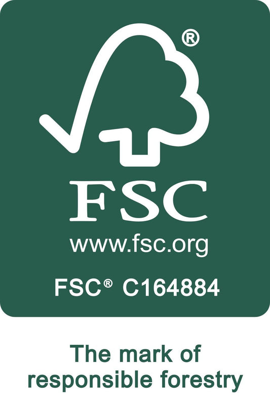 FSC-Zertifikat mit Baum-Logo und Haken auf grünem Hintergrund, www.fsc.org, C164884