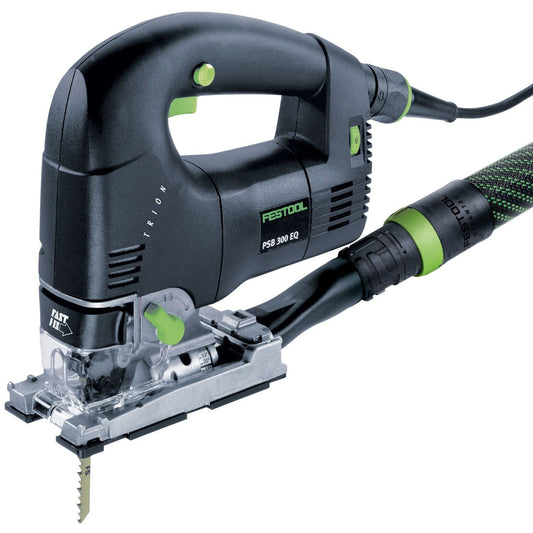 Festool Pendelstichsäge PSB 300 EQ mit Sägeblatt, Hubzahlregler und grünen Bedienelementen