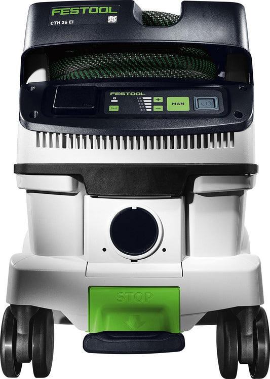 Festool CLEANTEC CTH 26 EI Absaugmobil Frontansicht mit Bedienfeld und grünem STOP-Schalter