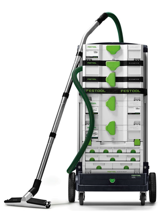 Festool Absauganlage mit Systainer und grüner Bodendüse D 50 BD 450 auf Rollen