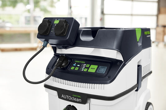 Festool Steckdosenmodul SD I-CT26-48 mit zwei Steckdosen und Steuerung am Absaugmobil CT 48 montiert.