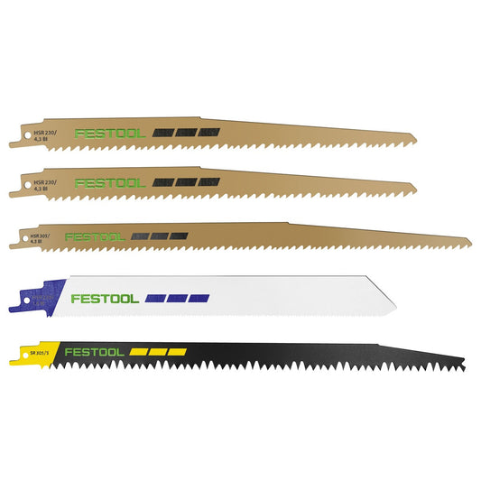 Festool Säbelsägeblatt-Set RS-Sort/5 mit fünf Sägeblättern für Holz und Metall mit Farbcodierung