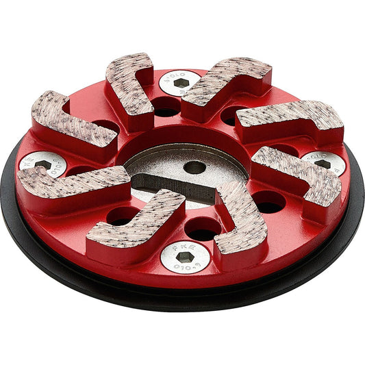 Festool Werkzeugkopf DIA ABRASIVE-RG 80 mit Diamantsegmenten, rot, Draufsicht auf runder Schleifplatte