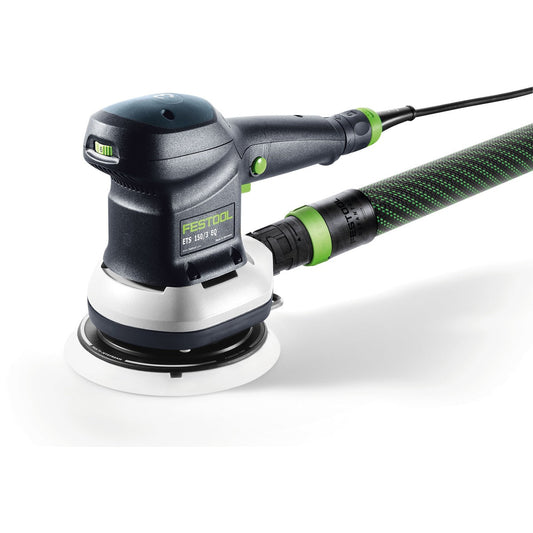 Festool Exzenterschleifer ETS 150/3 EQ mit Schleifteller und Absaugschlauch in Hauptansicht
