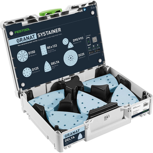 Festool Granat Delta Systainer³ mit sortierten Schleifblättern in fünf Körnungen P60-P220