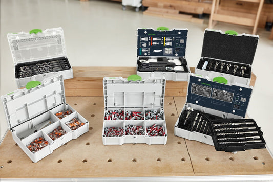 Festool SYS3 S 76-WAGO-Set mit Wago Klemmen, Systainer und Zubehör übersichtlich angeordnet.