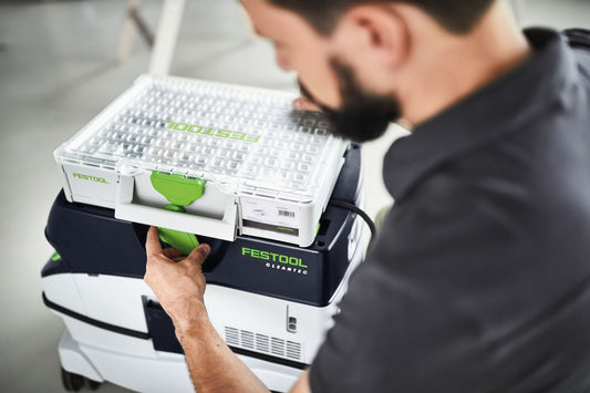 Festool Systainer³ Organizer SYS3 ORG M 89 6xESB mit transparentem Deckel in Anwendung