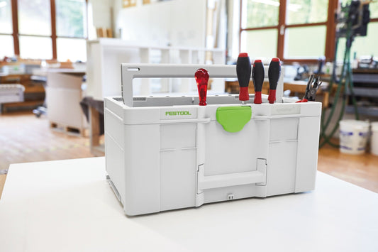 Festool Systainer³ ToolBox SYS3 TB L 237 mit Tragegriff und Werkzeughaltern in Werkstatt