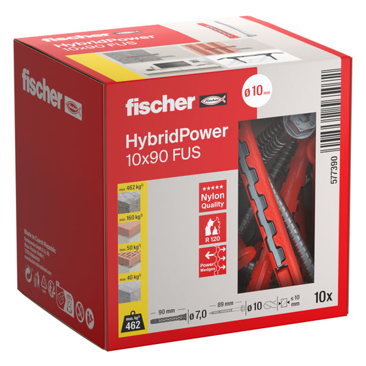 fischer HybridPower 10 x 90 mit Sechskantschraube, 10 Stück Verpackung im Karton