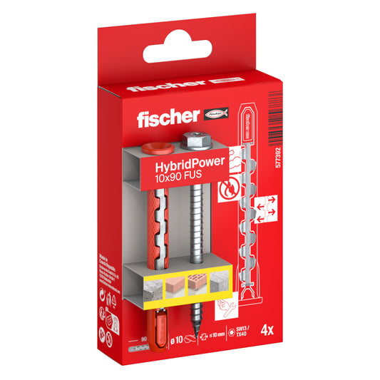 fischer HybridPower 10 x 90 mit Sechskantschraube,4 Stück Verpackung im Blister