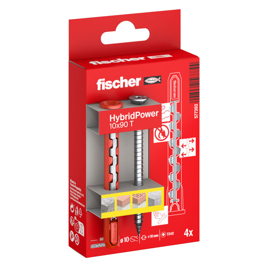 fischer HybridPower 10 x 90 mit Senkkopfschraube,4 Stück Verpackung im Blister