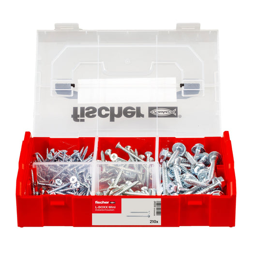 fischer L-Boxx Mini Dübelschrauben-Set geöffnet mit Inhalt