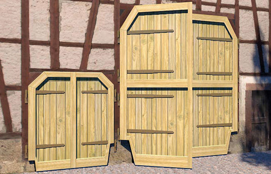 Stabile Holztore montiert mit fischer Spanplattenschraube PowerFast FPF-SZ F – ideal für tragfähige Verschraubungen im Außenbereich und robuste Holzverbindungen.