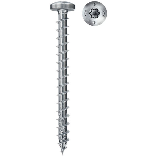 fischer Spanplattenschraube PowerFast FPF II PTF BC mit Panhead und TX-Antrieb, galvanisch verzinkt, ideal für Metallbeschläge und Holzverbindungen im Möbelbau.