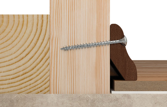 fischer Spanplattenschraube PowerFast FPF II RZF BC verbindet präzise Holzbauteile, galvanisch verzinkt, ideal für sichtbare Verschraubungen im Innenausbau und Möbelbau.