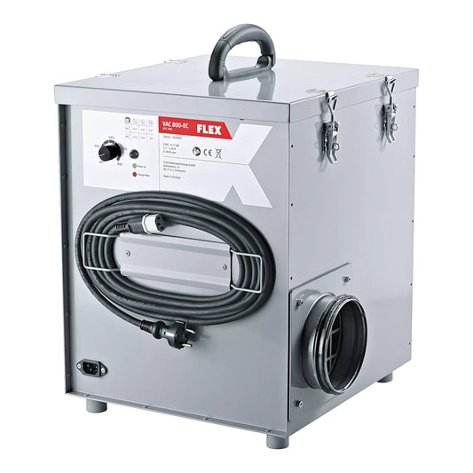 FLEX Bau-Luftreiniger VAC 800-EC  Rückseite mit Bedienfeld und Kabelhalterung