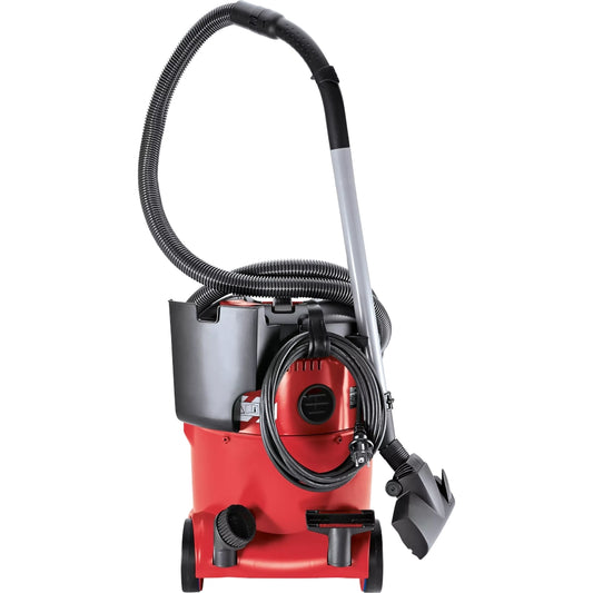 FLEX Sicherheitssauger VCE 26 L MC Rückansicht mit montierter Zubehörbox und verstautem Zubehör