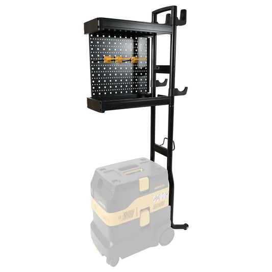 Mirka DEXOS 1230 Workstation mit Lochwand-Organizer und Werkzeughaltern auf Industriesauger montiert
